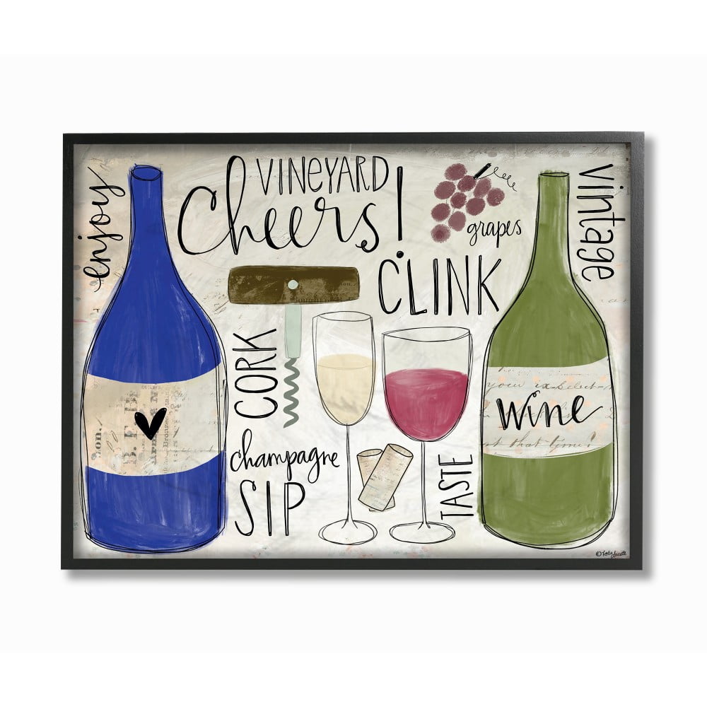 The Stupell Home Decor Cheers Clink Sip Champagne and Wine Words and Doodles
