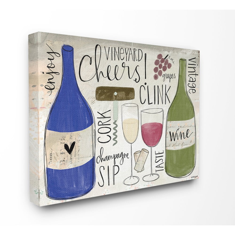 The Stupell Home Decor Cheers Clink Sip Champagne and Wine Words and Doodles