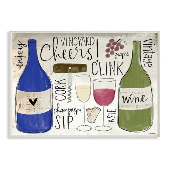 The Stupell Home Decor Cheers Clink Sip Champagne and Wine Words and Doodles