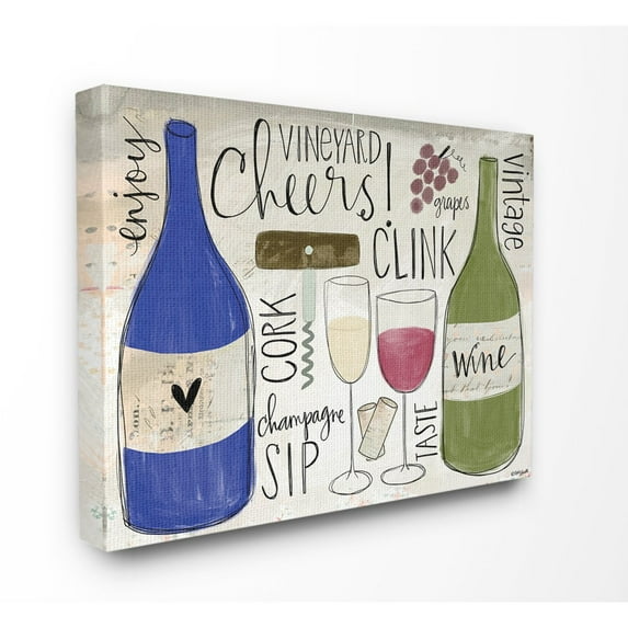 The Stupell Home Decor Cheers Clink Sip Champagne and Wine Words and Doodles