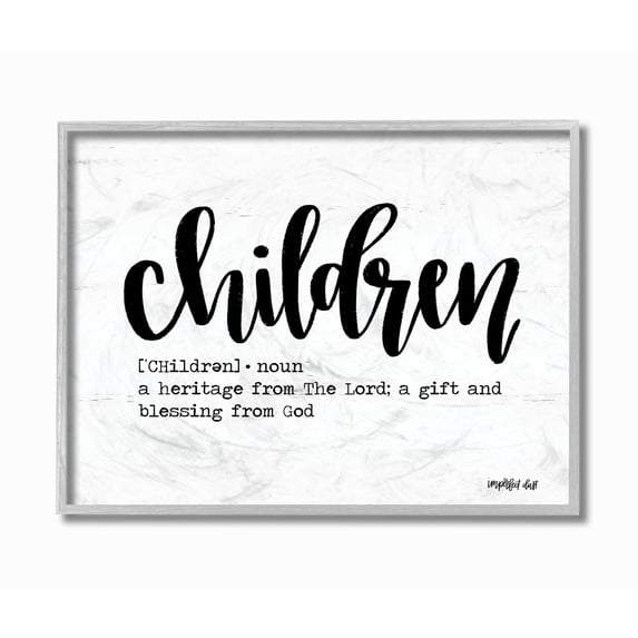 The Stupell Home Decor Children Definition Black and White Script Typography with Wood Look