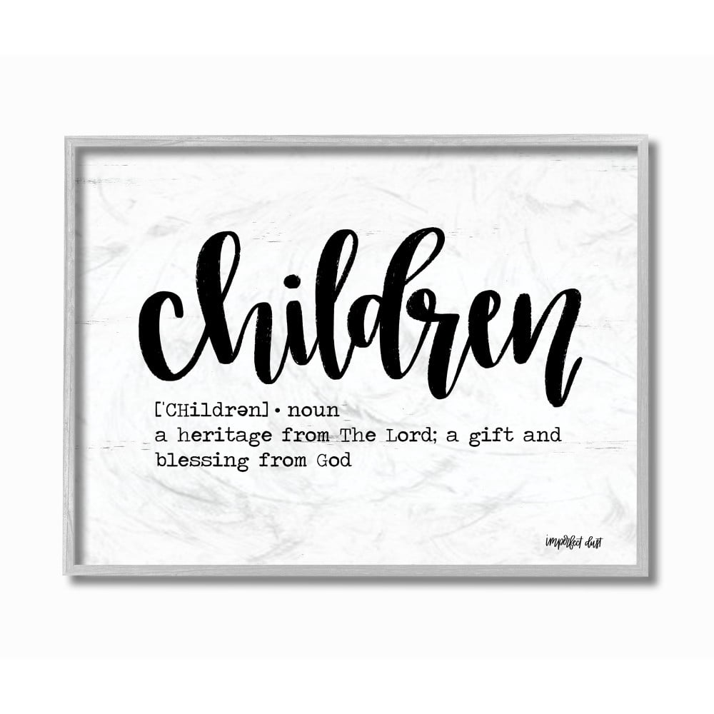 The Stupell Home Decor Children Definition Black and White Script Typography with Wood Look