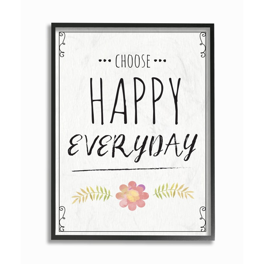 The Stupell Home Decor Choose Happy Everyday Pink Flower Black and White Wood Look