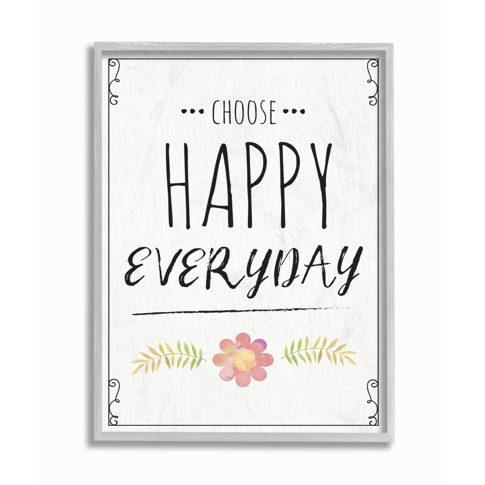 The Stupell Home Decor Choose Happy Everyday Pink Flower Black and White Wood Look