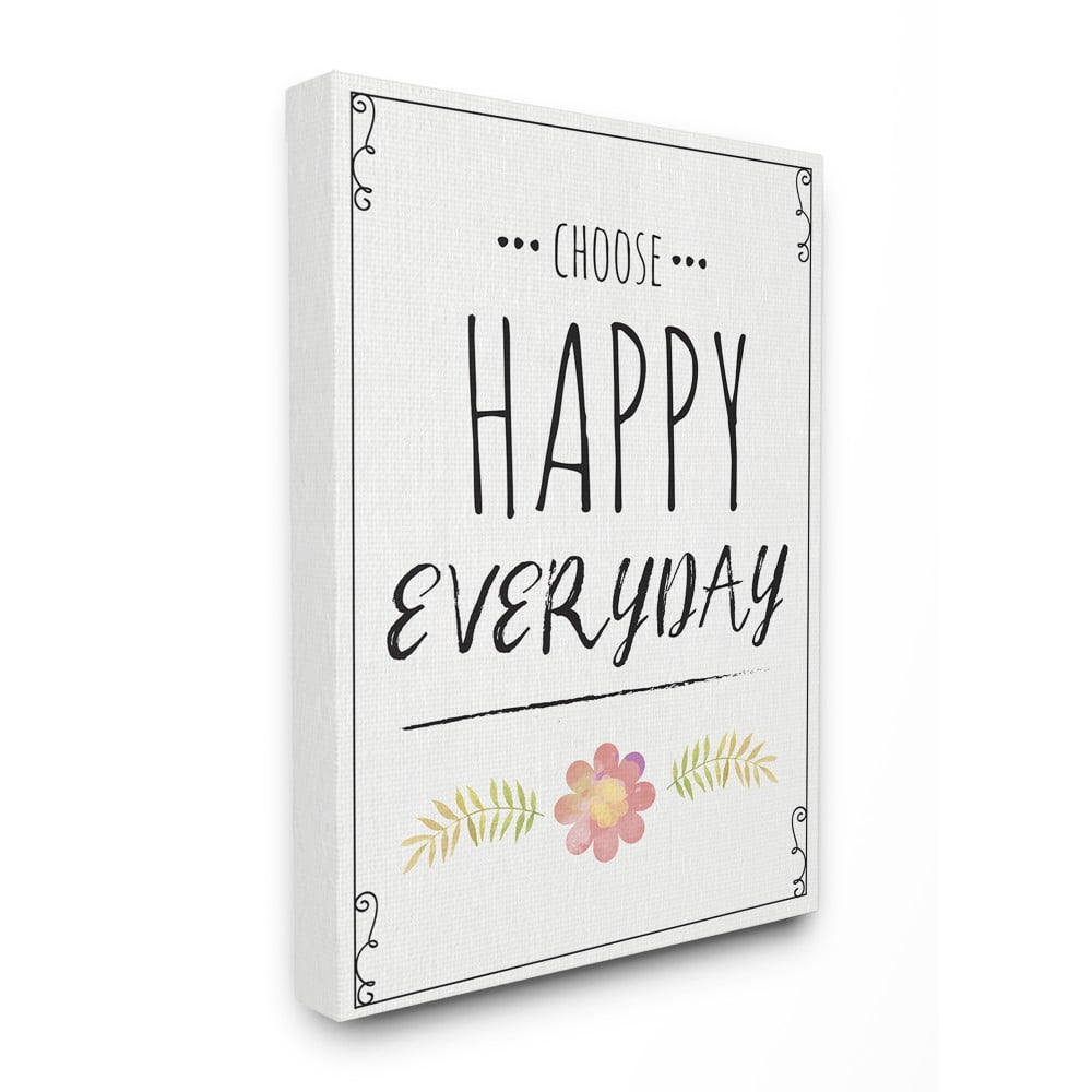 The Stupell Home Decor Choose Happy Everyday Pink Flower Black and White Wood Look