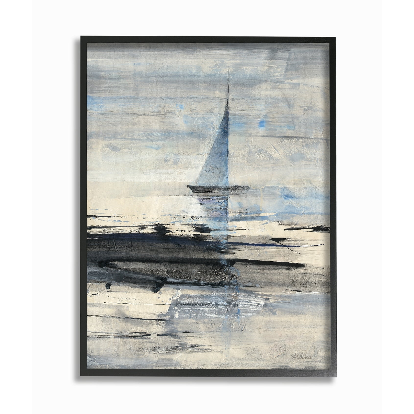 Abstract Coastal Sailing Canvas Print in Blue and Beige