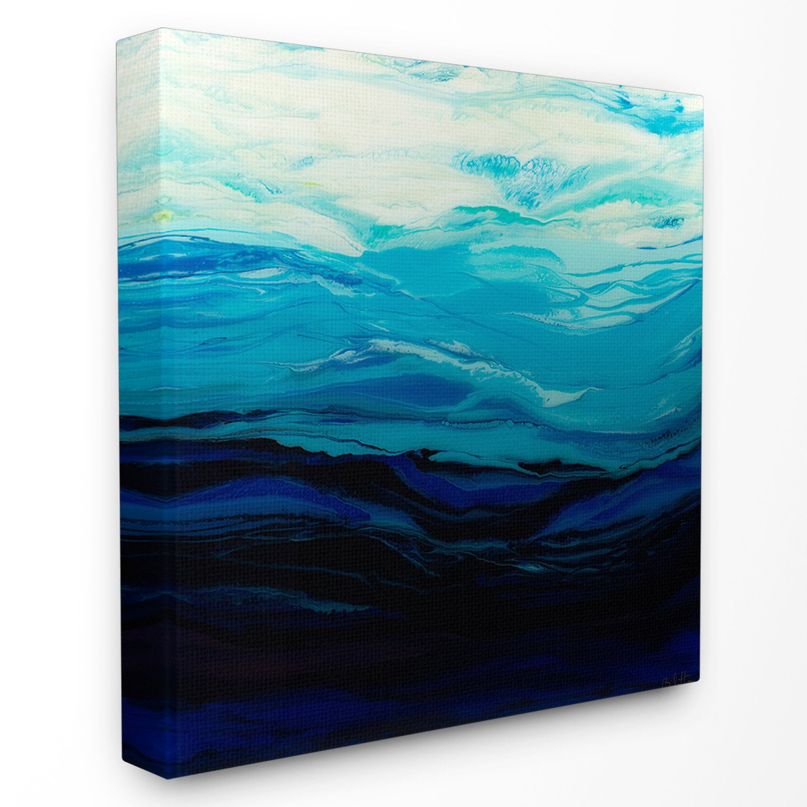 17" Blue and White Canvas Abstract Ocean Waves Wall Art