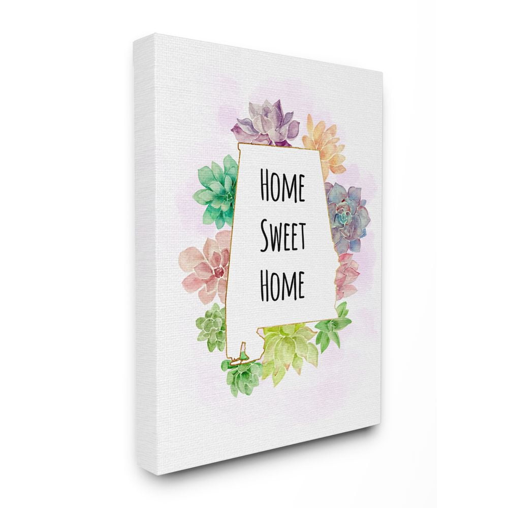 The Stupell Home Decor Collection Alabama State Home Sweet Home Succulent Watercolor Vignette Canvas Wall Art
