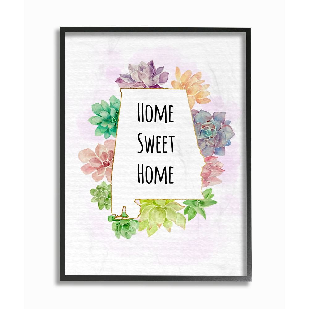 The Stupell Home Decor Collection Alabama State Home Sweet Home Succulent Watercolor Vignette Framed Giclee Texturized Art