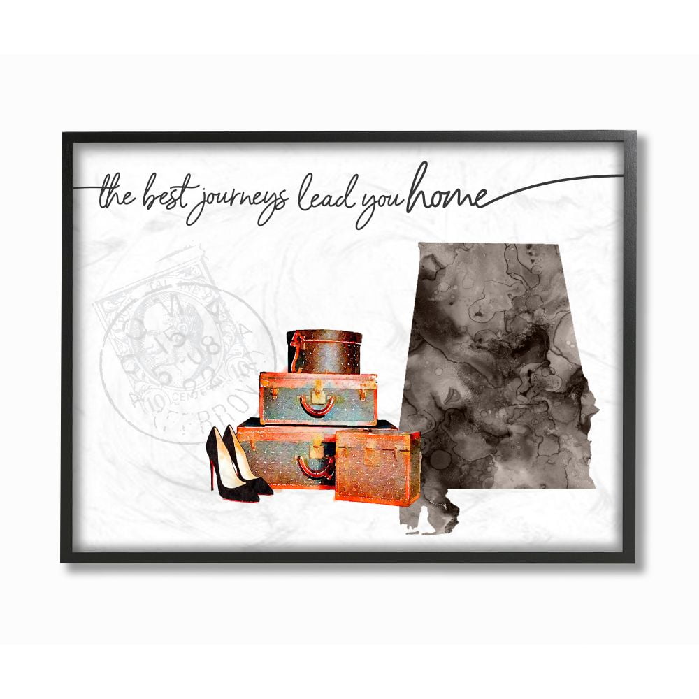 The Stupell Home Decor Collection Alabama State The Best Journeys Lead You Home Fashion Shoes and Luggage Illustration Framed Giclee Texturized Art