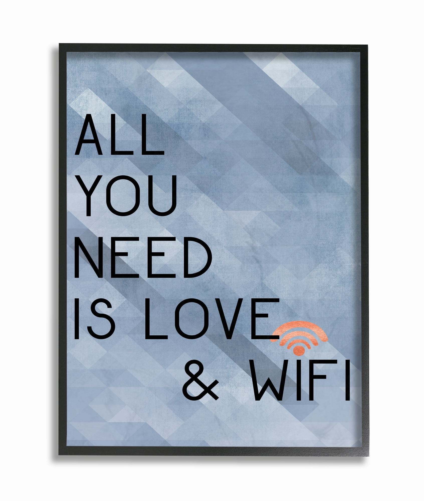 The Stupell Home Decor Collection All You Need is Love and WiFi Blue Typography Oversized Framed Giclee Texturized Art, 16 x 1.5 x 20