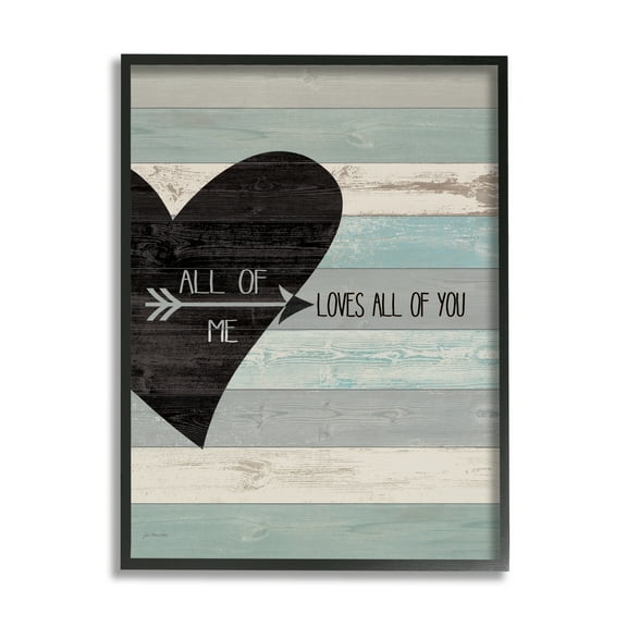 The Stupell Home Decor Collection All of Me Loves All Of You Distressed Heart Framed Giclee Texturized Art