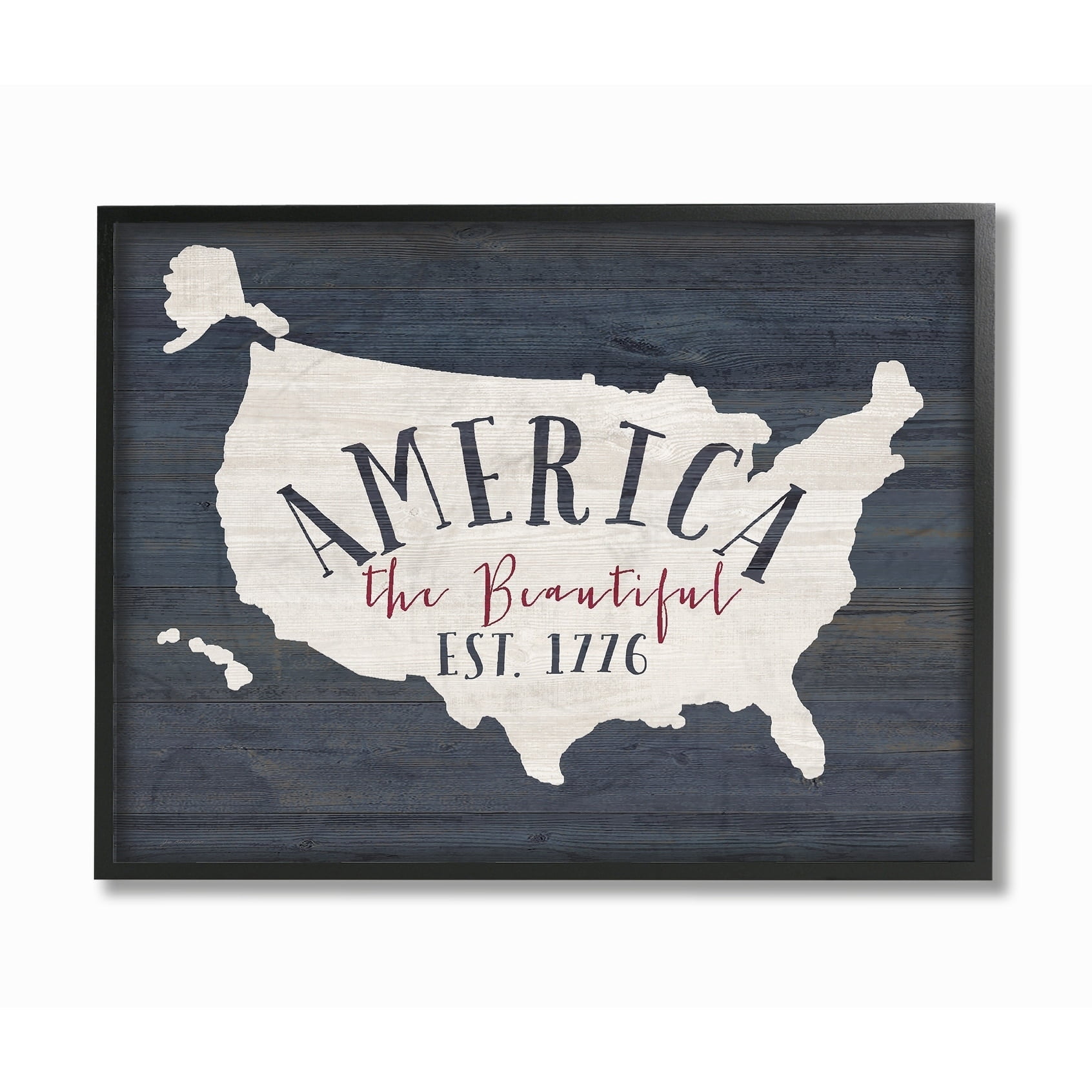 The Stupell Home Decor Collection America The Beautiful Est 1776 Oversized Framed Giclee Texturized Art, 16 x 1.5 x 20