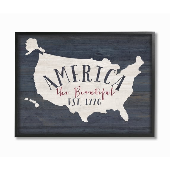 The Stupell Home Decor Collection America The Beautiful Est 1776 Oversized Framed Giclee Texturized Art, 16 x 1.5 x 20