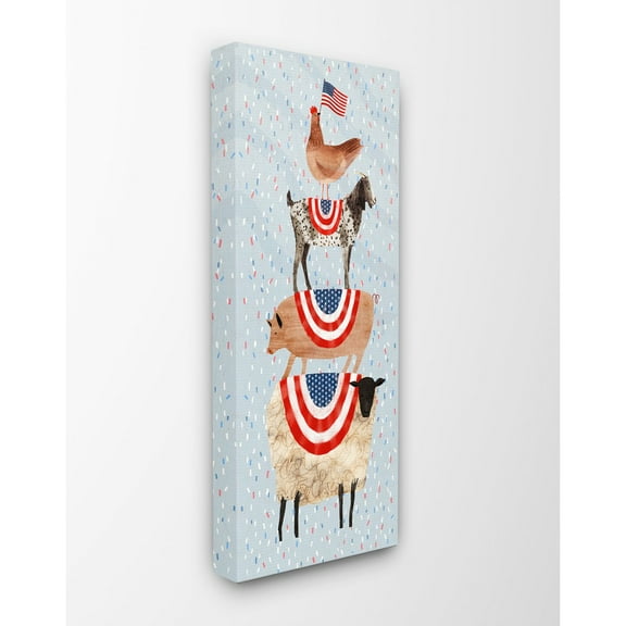 The Stupell Home Decor Collection Americana Stacked Farm Animals Watercolor Chicken Goat Pig and Sheep Stretched Canvas Wall Art, 10 x 1.5 x 24