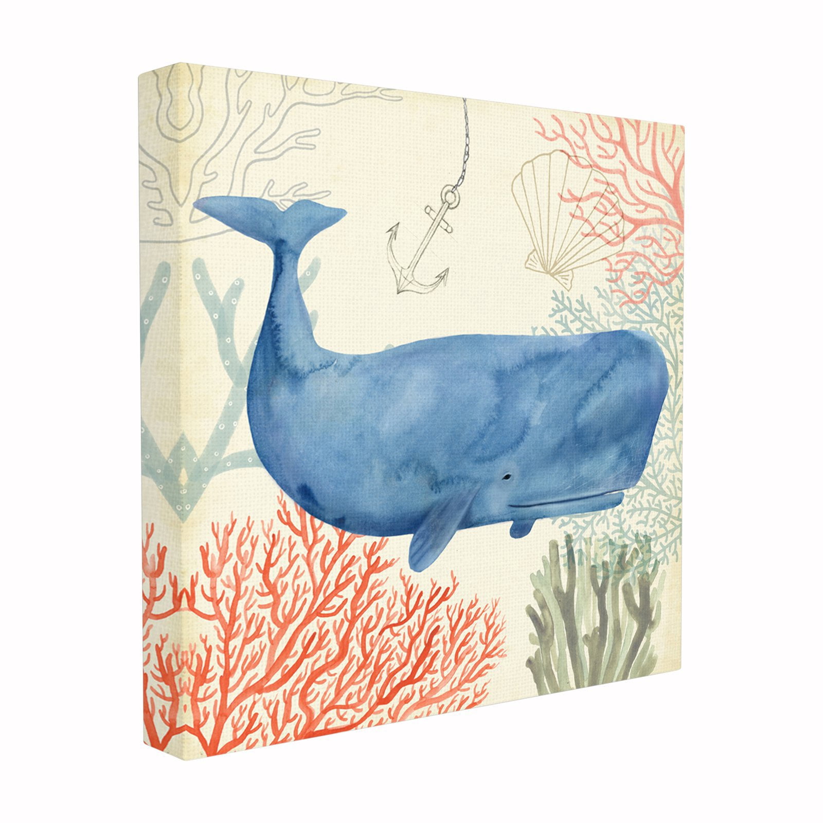 The Stupell Home Decor Collection Anchor Coral and Shells Underwater Whimsical Whale Watercolor Wall Plaque Art, 12 x 0.5 x 12