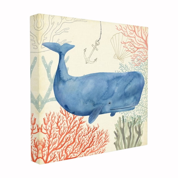 The Stupell Home Decor Collection Anchor Coral and Shells Underwater Whimsical Whale Watercolor Wall Plaque Art, 12 x 0.5 x 12