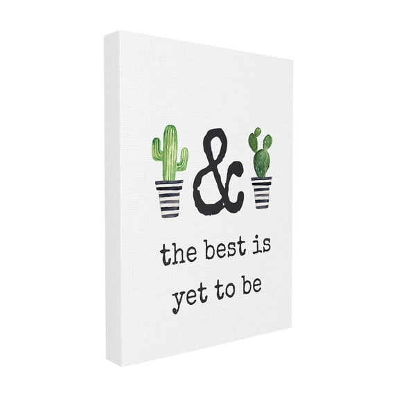 The Stupell Home Decor Collection And The Best Is Yet To Be Typography with Watercolor Cacti and Striped Pots Framed Giclee Texturized Art, 11 x 1.5 x 14