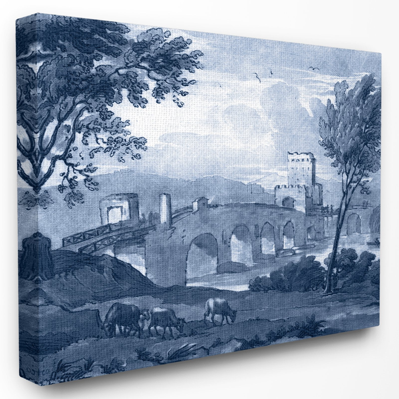 The Stupell Home Decor Collection Antique Architecture Blue Bridge Illustration Canvas Wall Art