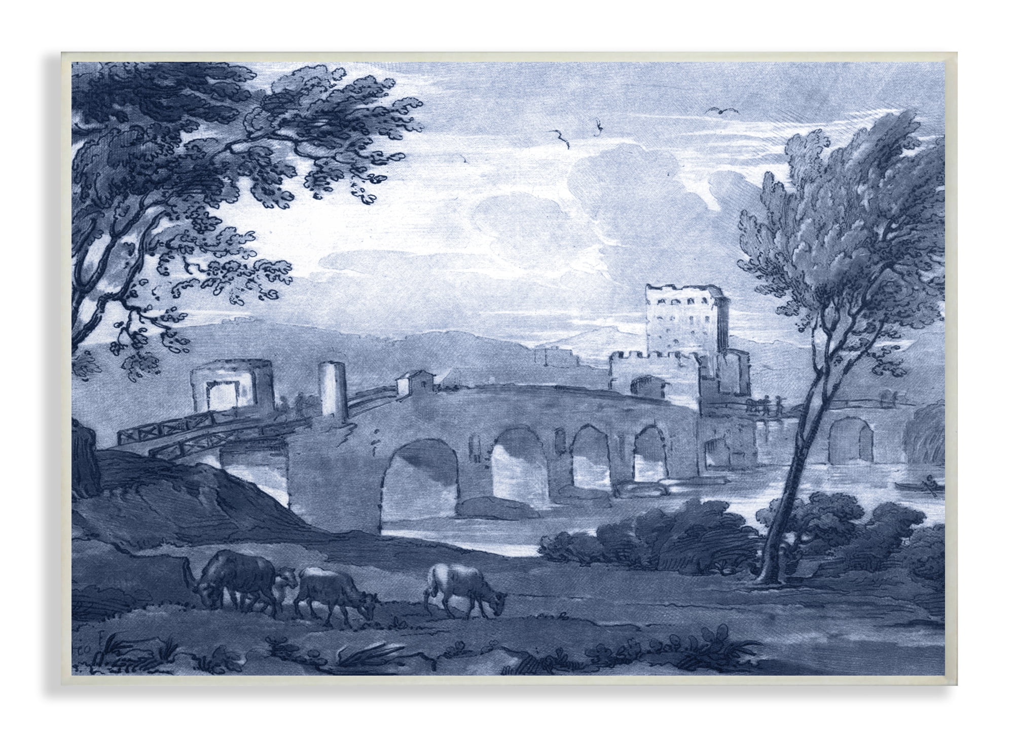 The Stupell Home Decor Collection Antique Architecture Blue Bridge Illustration Wall Plaque Art, 10 x 0.5 x 15