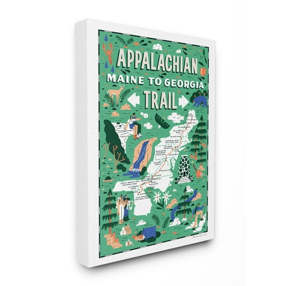 The Stupell Home Decor Collection Appalachian Trail Maine to Georgia Green Illustrated Scenic Map Poster Canvas Wall Art