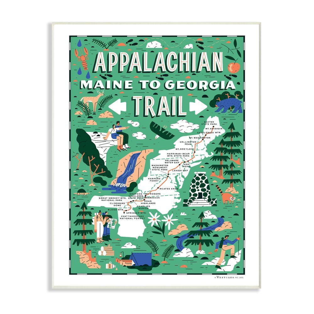 Appalachian Trail Green Illustrated Scenic Map Wood Wall Plaque