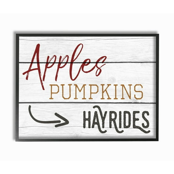 Stupell Apples Pumpkins Hayrides Vintage Sign Framed Giclee Texturized Art 16 x 20