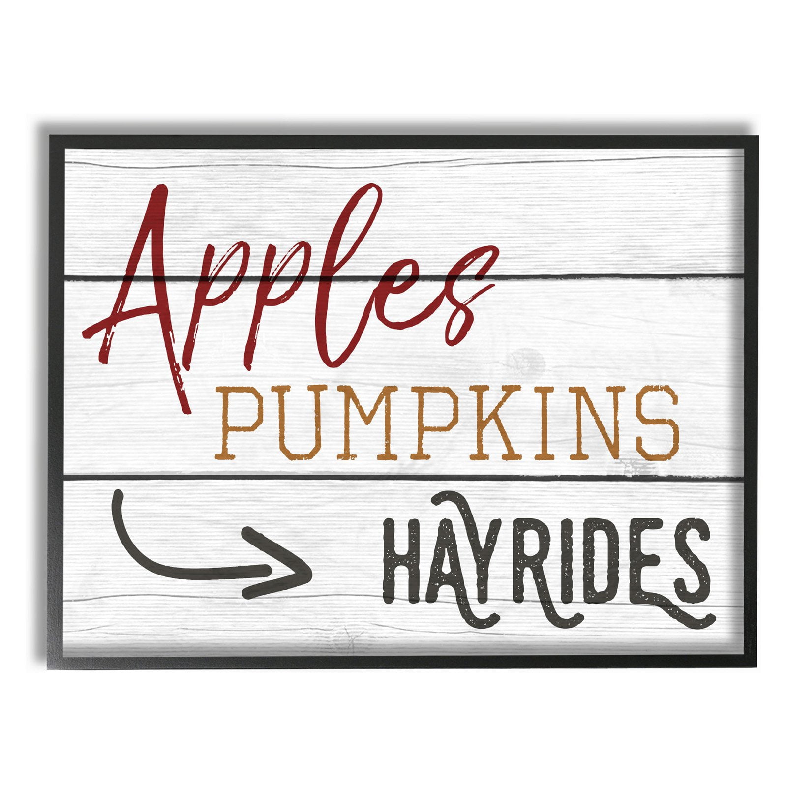 the stupell home decor collection apples pumpkins hayrides vintage sign framed giclee texturized art, 11 x 1.5 x 14
