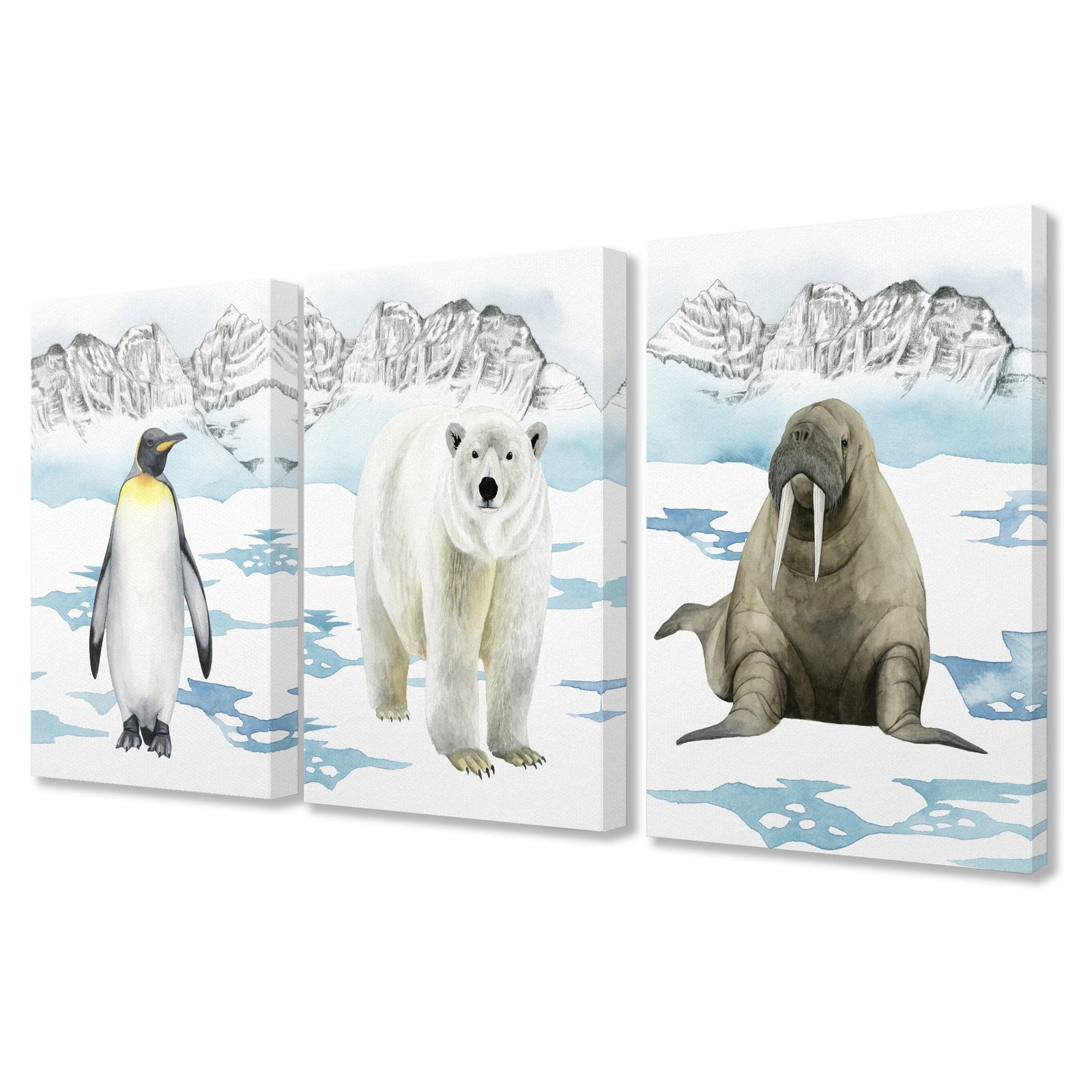 The Stupell Home Decor Collection Arctic Penguin Bear Walrus 3pc Wall Plaque Art Set, 10 x 0.5 x 15