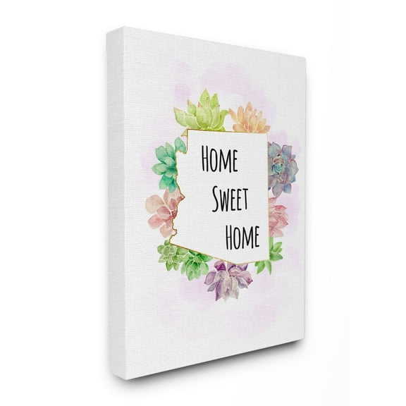 The Stupell Home Decor Collection Arizona State Home Sweet Home Succulent Watercolor Vignette Canvas Wall Art
