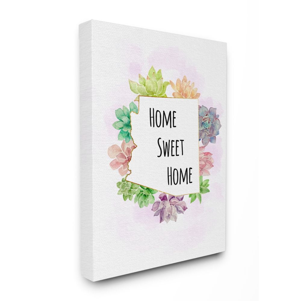 The Stupell Home Decor Collection Arizona State Home Sweet Home Succulent Watercolor Vignette Canvas Wall Art
