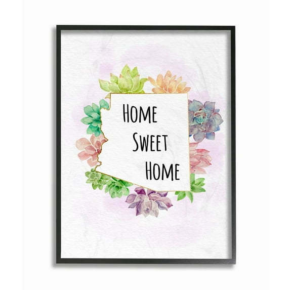 The Stupell Home Decor Collection Arizona State Home Sweet Home Succulent Watercolor Vignette Framed Giclee Texturized Art