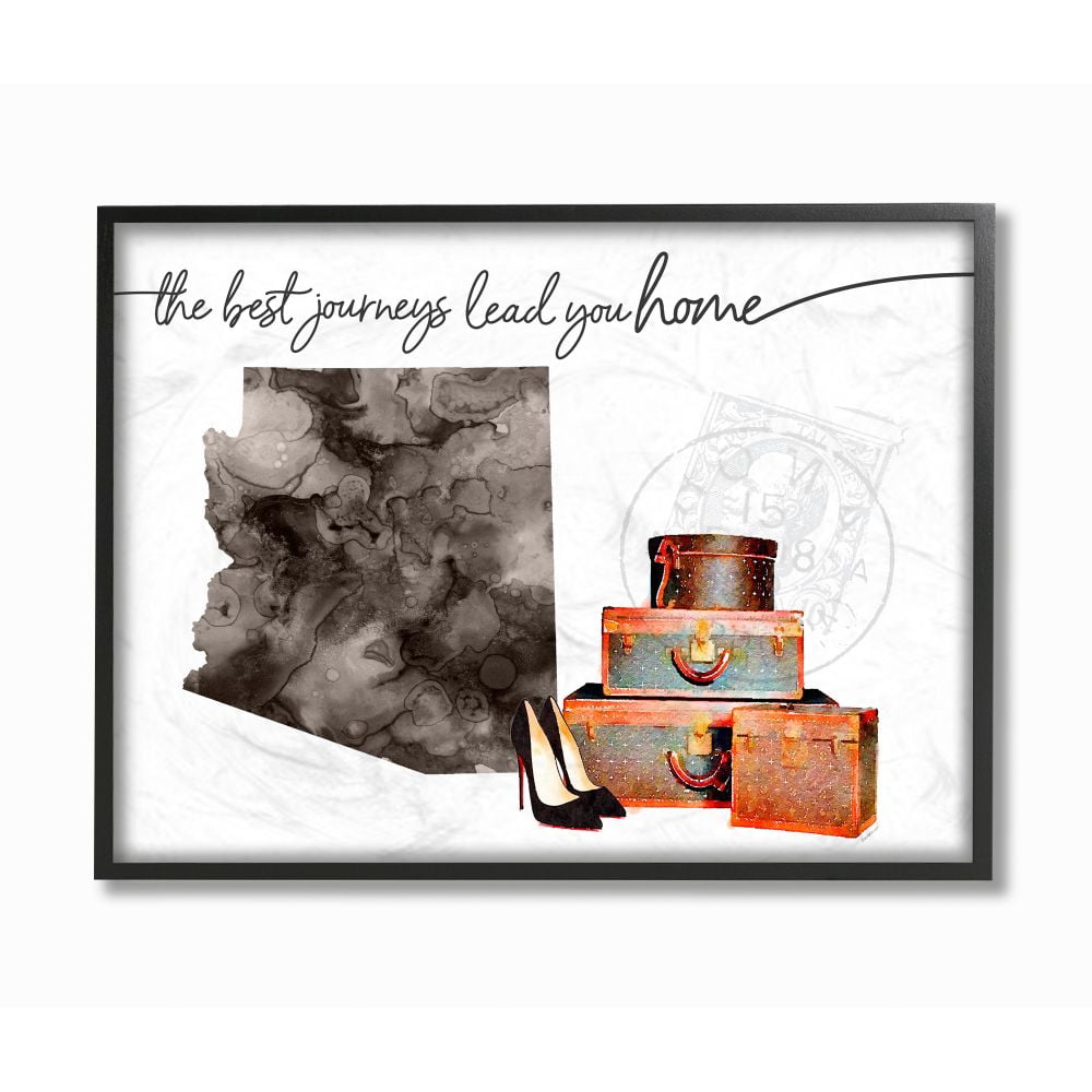 The Stupell Home Decor Collection Arizona State The Best Journeys Lead You Home Fashion Shoes and Luggage Illustration Framed Giclee Texturized Art