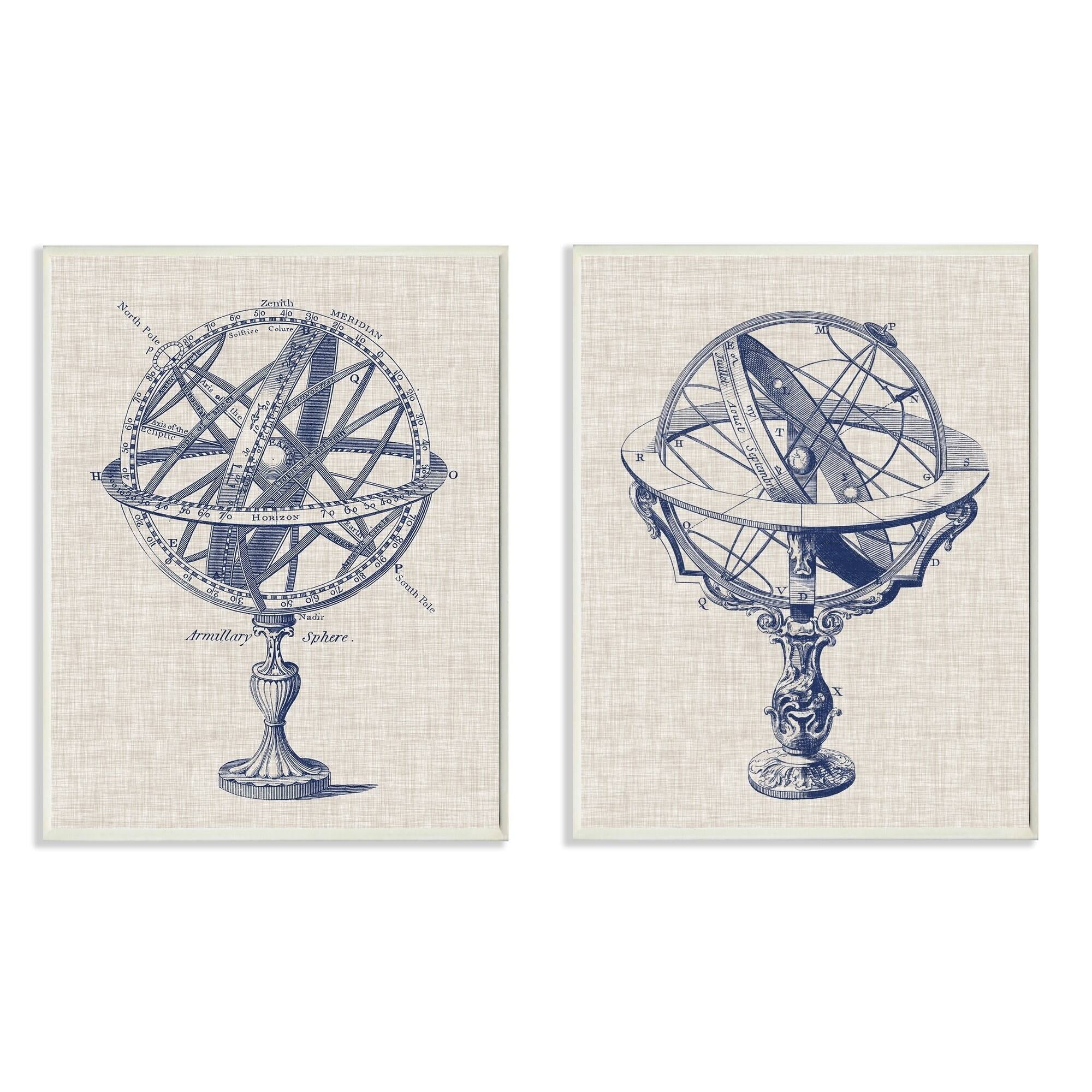 The Stupell Home Decor Collection Armillary Sphere Diagram Illustrations 2pc Wall Plaque Art Set, 10 x 0.5 x 15