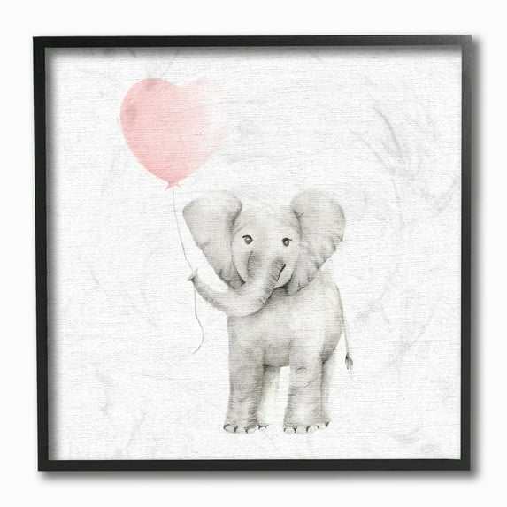 The Stupell Home Decor Collection Baby Elephant Heart Balloon Linen Look Wall Art