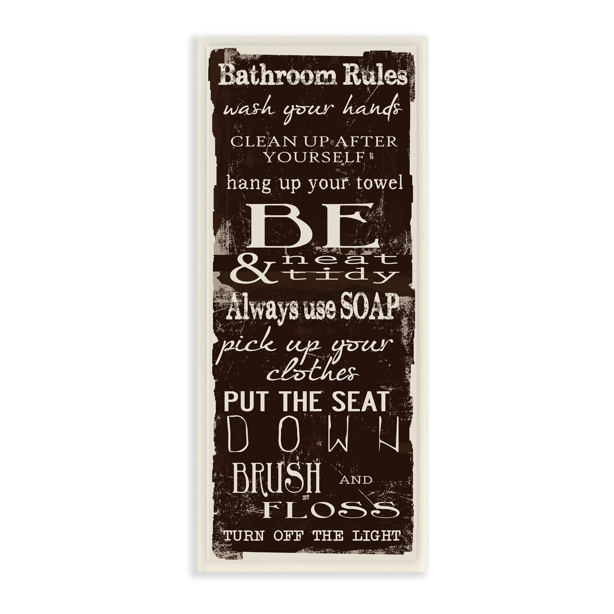The Stupell Home Decor Collection Bathroom Rules Chocolate White Wall Plaque Art, 7 x 0.5 x 17