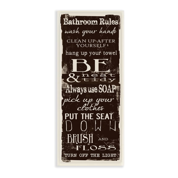 The Stupell Home Decor Collection Bathroom Rules Chocolate White Wall Plaque Art, 7 x 0.5 x 17