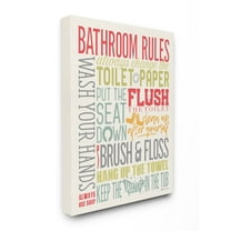 The Stupell Home Decor Collection Bathroom Rules Coral Green Grey and Blue Colorful Typography Canvas Wall Art