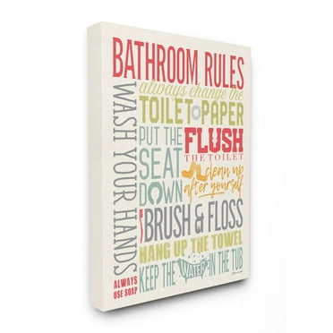 The Stupell Home Decor Collection Bathroom Rules Coral Green Grey and Blue Colorful Typography Canvas Wall Art