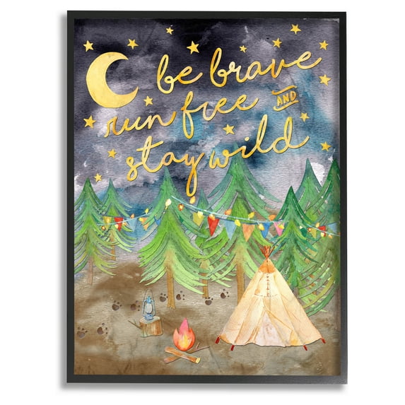 stupell home dcor be brave camping oversized framed giclee texturized art, 16 x 1.5 x 20