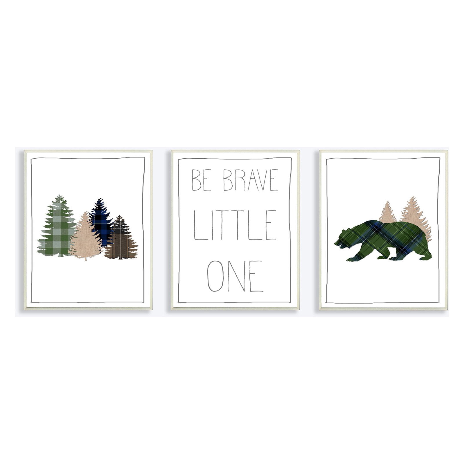 The Stupell Home Decor Collection Be Brave Little One Plaid Forest Bear Wall Plaque Art - Set of 3