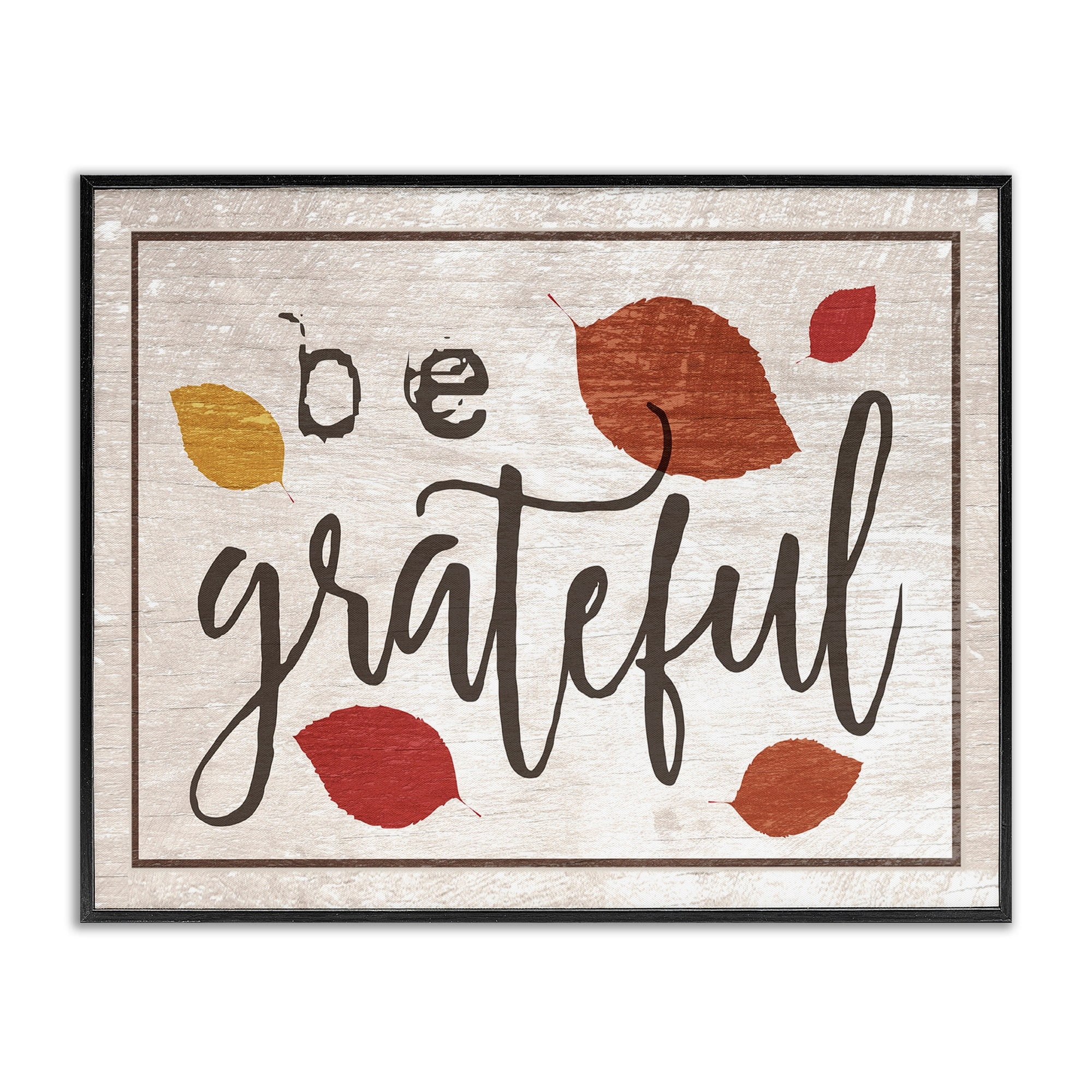 The Stupell Home Decor Collection Be Grateful Fall Leaves Typography Framed Wall Art
