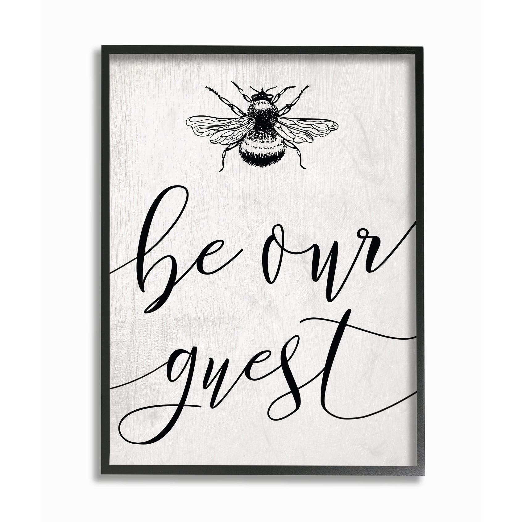 Be Our Guest Bumble Bee Typography Black Framed Canvas Print, 11 x 14