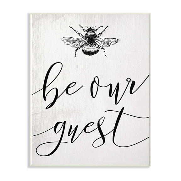 The Stupell Home Decor Collection Be Our Guest Bumble Bee Script Typography Oversized Wall Plaque Art, 12.5 x 0.5 x 18.5