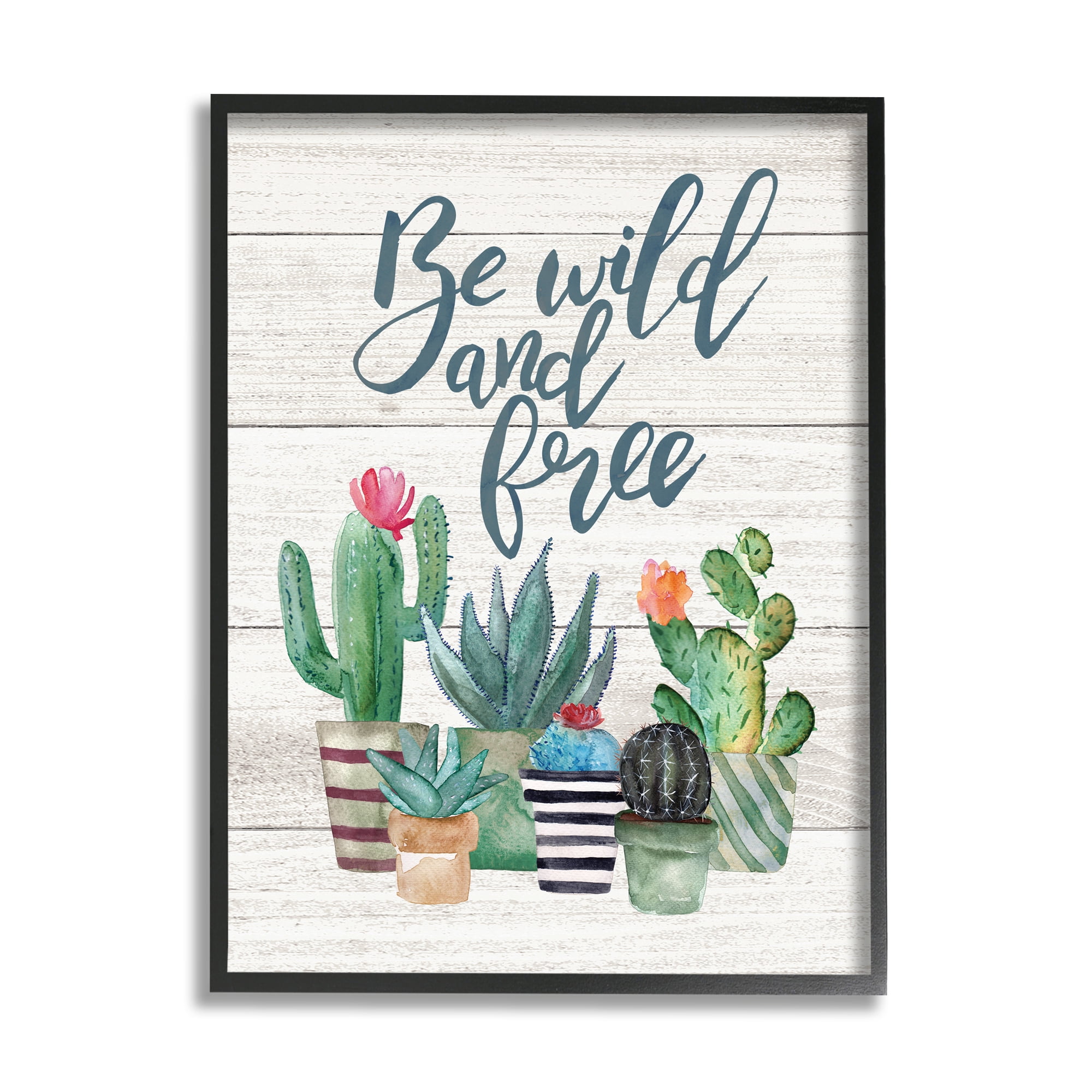 the stupell home decor collection be wild and free cactus succulents watercolor stretched canvas wall art, 30 x 1.5 x 40