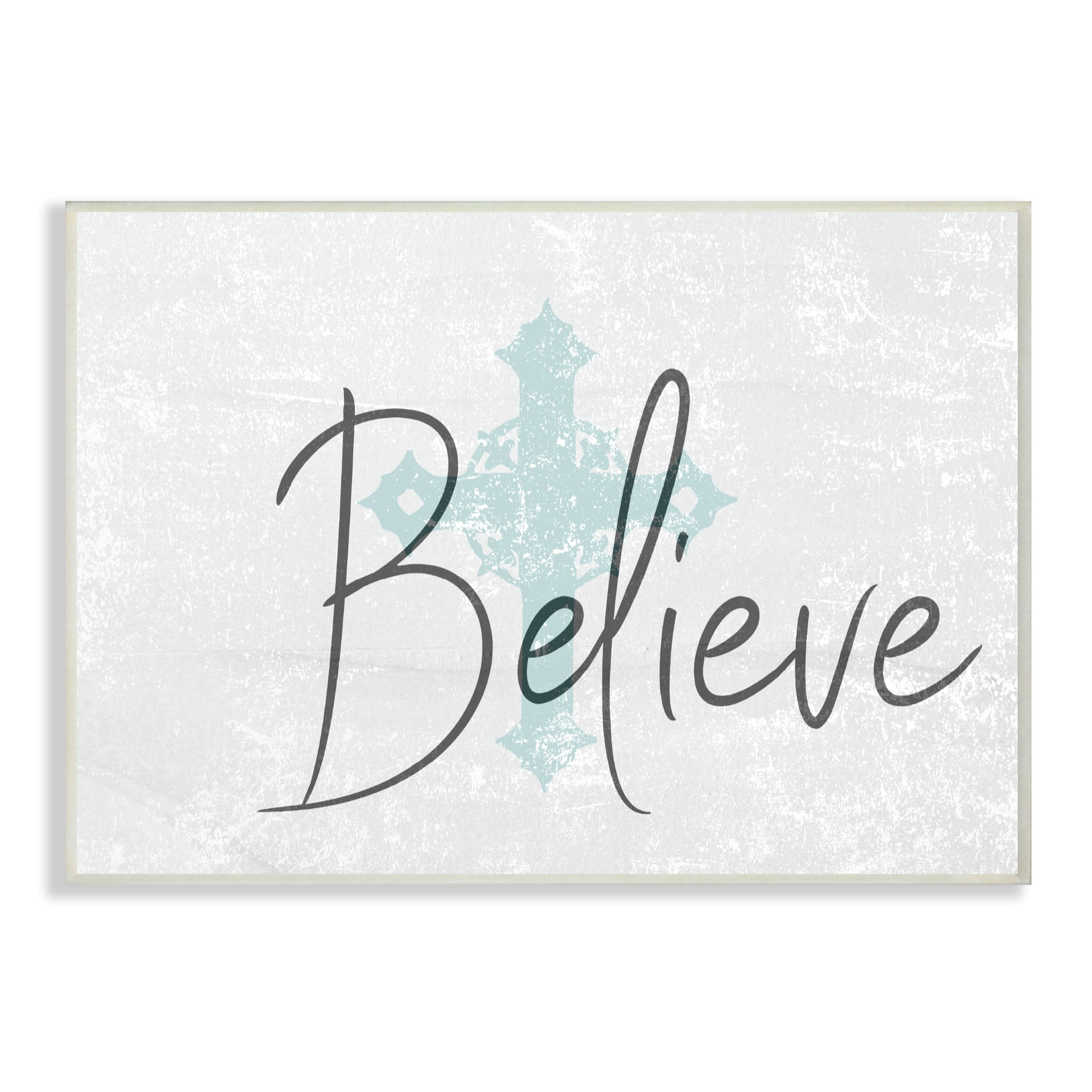 The Stupell Home Decor Collection Believe with Holy Cross Wood Texture Wall Plaque Art, 10 x 0.5 x 15