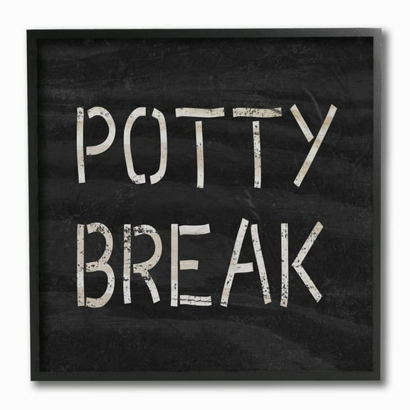 The Stupell Home Decor Collection Black Stenciled Wood Grain Look Potty Break Typography Black Framed Giclee Texturized Art