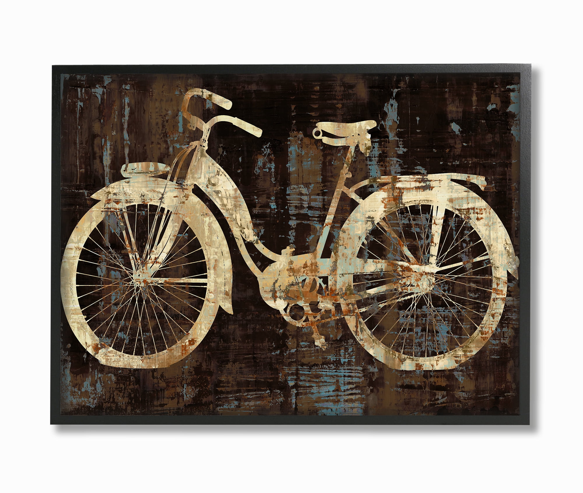 The Stupell Home Decor Collection Black Tan and Blue Distressed Bicycle Silhouette Oversized Framed Giclee Texturized Art, 16 x 1.5 x 20