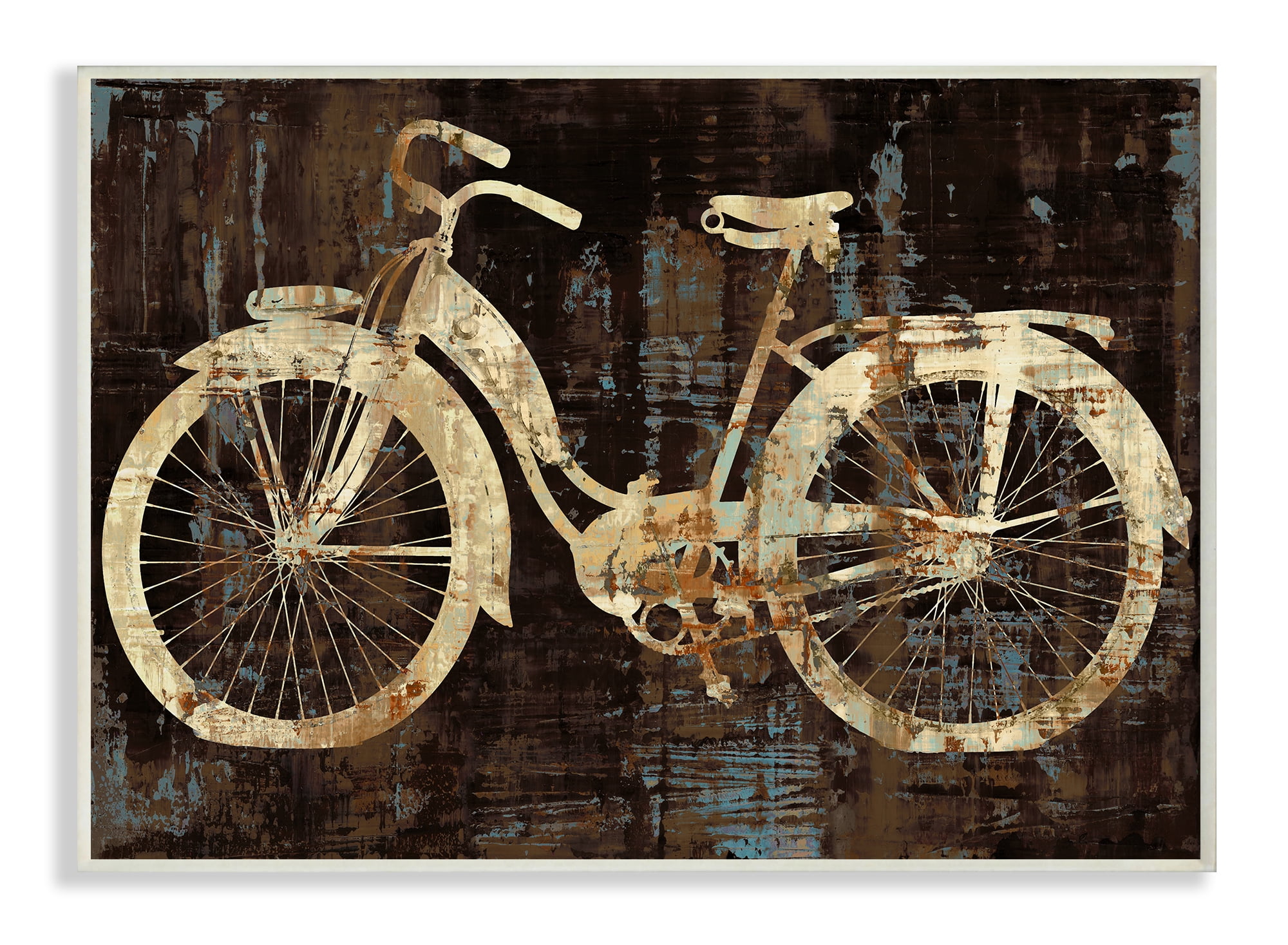 The Stupell Home Decor Collection Black Tan and Blue Distressed Bicycle Silhouette Wall Plaque Art, 10 x 0.5 x 15