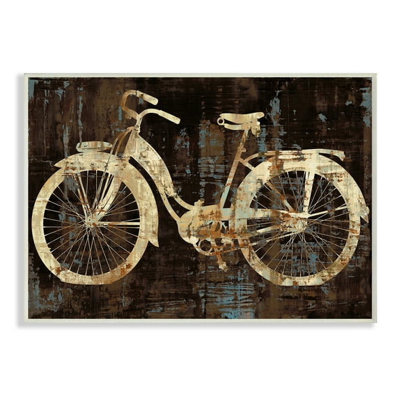 The Stupell Home Decor Collection Black Tan and Blue Distressed Bicycle Silhouette Wall Plaque Art, 10 x 0.5 x 15